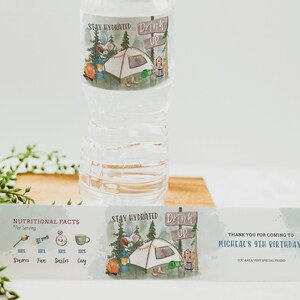 Editable Boy Camp Party Water Bottle Label, Camp Out Birthday Party ...