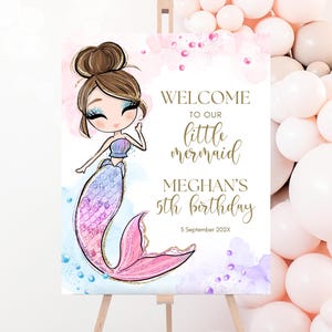 Editable Mermaid Birthday Welcome Sign: Under the Sea Party (16x20 inch Canva Template)