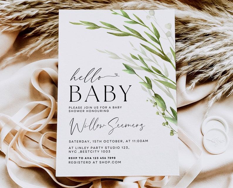 Editable Minimalist Baby Shower Invitation , Hello Baby Modern Baby shower, Minimal Modern Baby Shower Invite Printable Template image 4