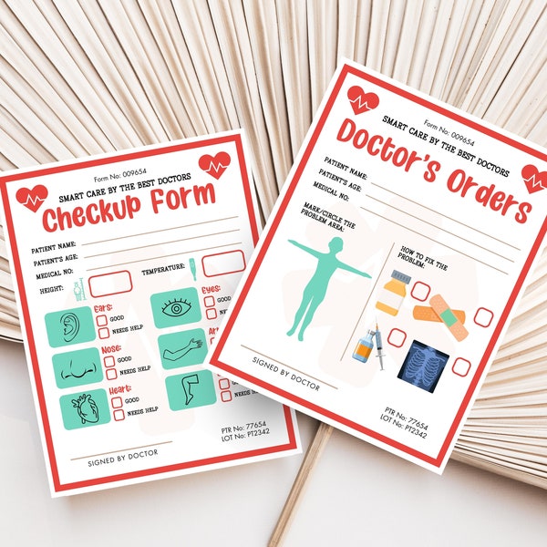 Pretend Play Doctor Forms For Kids, Play Doctors, Pretend Play Nurse, Hospital Pretend Play, Doctor Dramatic Play, Doctor Checkup Form