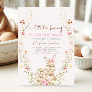 Editable Bunny Baby Shower Invitation, Spring Floral Bunny Invite, Girl Floral Bunny Baby Shower, Spring Rabbit Baby Shower Invite, EPC12