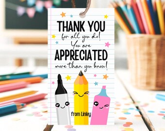 Editable Teacher Appreciation Gift Tag: Printable Thank You Template (Digital Download)