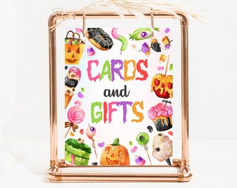Cards And Gifts Sign Halloween Candy Birthday, Halloween Treats Sign, Spooky Party Sign, Sweets And Candy Halloween Decor, Printable, CHBP01