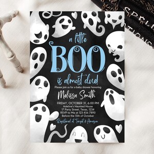 Editable Halloween Baby Shower Invitation, Blue Boy Halloween Baby Shower Invitation Template, Ghosts Little Boo Baby Shower Invite, HBSC03