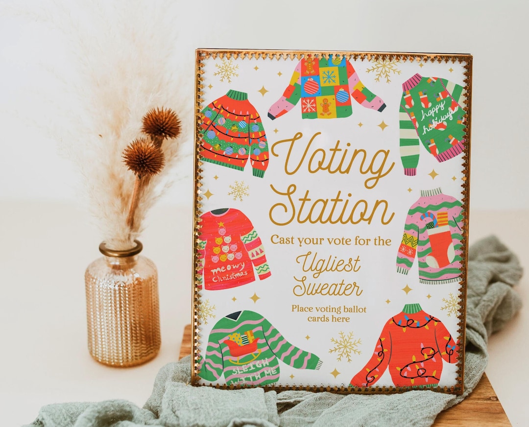 Editable Ugly Sweater Party Voting Station Sign, Christmas Ugly Sweater ...