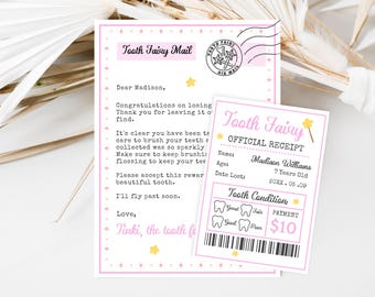 Editable Tooth Fairy Letter Tooth Fairy Note I Lost My First Tooth Printable Tooth Fairy Receipt Mini Receipt Download Pink Instant