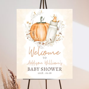 Editable Fall Baby Shower Welcome Sign, Fall Pumpkin Baby Shower Sign, Fall Floral Baby Shower, Autumn Baby Shower, Welcome Poster, FPBS01