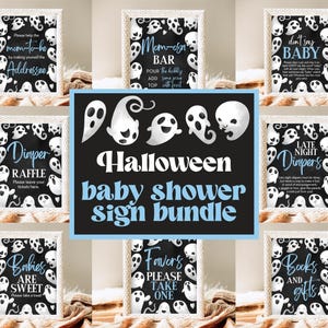 Editable Blue Ghost Halloween Baby Shower Sign Bundle, Boy Halloween Baby Shower Sign Set, Printable Halloween Sign, Halloween, HBSC03