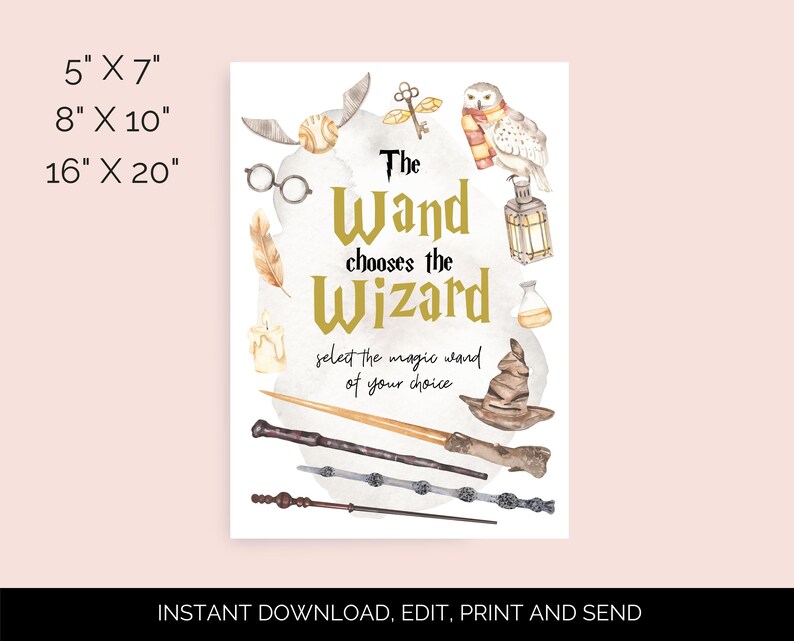 Editable Wizard Birthday Party Sign the Wand Chooses the - Etsy