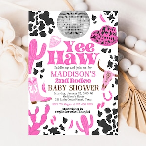 Disco Cowgirl Baby Shower Invitation Template, Pink Disco Cowgirl Invitation, Girl Rodeo Baby Shower Invitation, Glam Rodeo Invitation