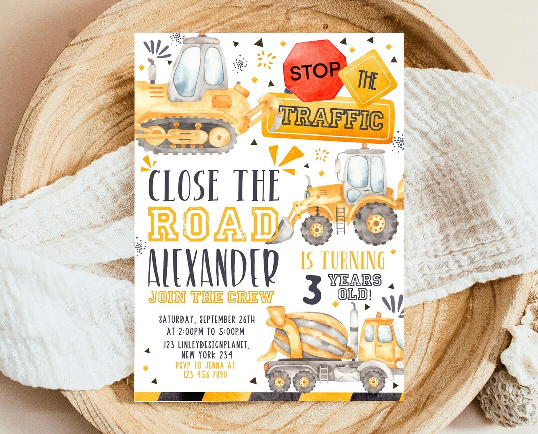 Construction Birthday Invitation Template Construction - Etsy