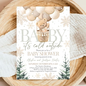 Invito modificabile per baby shower invernale, invito orsetto, invito "Baby It's Cold Outside", palloncini orso invernali, download immediato, WBS05