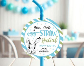 Editable Easter Straw Tag, Easter Tags, You're Egg-Straw Special Easter Card, Eggs Card for Boy, Personalised Easter Tag, Easter Party Decor