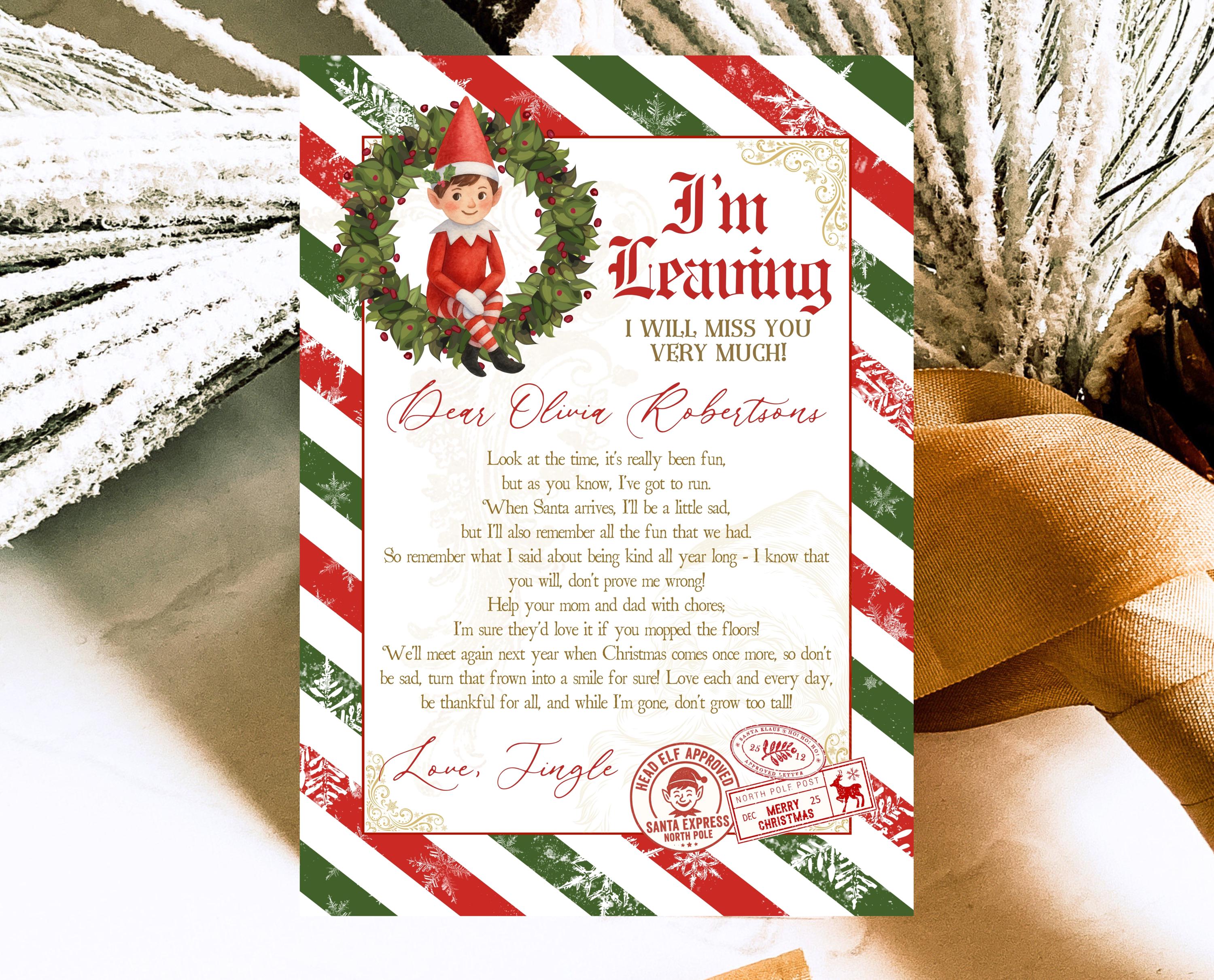 Christmas Elf Goodbye Letter Template Editable Farewell Note Elf ...