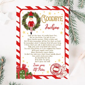 Modelo de carta de despedida de elfo de Natal editável, carta de despedida de elfo de menino de Natal, carta de despedida de elfo de Natal para impressão, CEC02