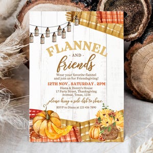 Flannel And Friends Invitation Template, Thanksgiving Dinner Invitation, Thanksgiving Party Invite, Friendsgiving Dinner Invitation Template