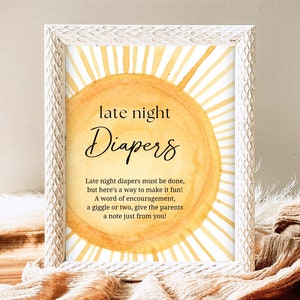 Late Night Diapers Sign Sunshine Baby Shower, A Little Ray Of Sunshine Baby Shower Sign, Gender Neutral Sunshine Baby Shower, BSBS01