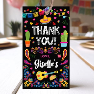 Editable Fiesta Birthday Favor Tag, Mexican Theme Party Tag, Cactus Birthday Thank You Tags, Succulent Fiesta, Floral Fiesta Gift Tag