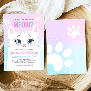 Invitation d'anniversaire modifiable pour chaton Kitty Cat Fête d'anniversaire de chat Inviter chat Are You Kitten Me Pink Kitten Party Girl Téléchargement imprimable, 45 GBP image 3
