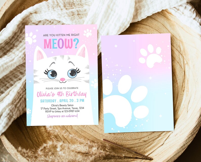 Invitation d'anniversaire modifiable pour chaton Kitty Cat Fête d'anniversaire de chat Inviter chat Are You Kitten Me Pink Kitten Party Girl Téléchargement imprimable, 45 GBP image 3