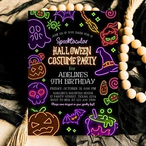 Editable Neon Halloween Party Invitation, Spooky Halloween Party Invite, Printable Neon Halloween Birthday Invite, Neon Halloween, NHBP02