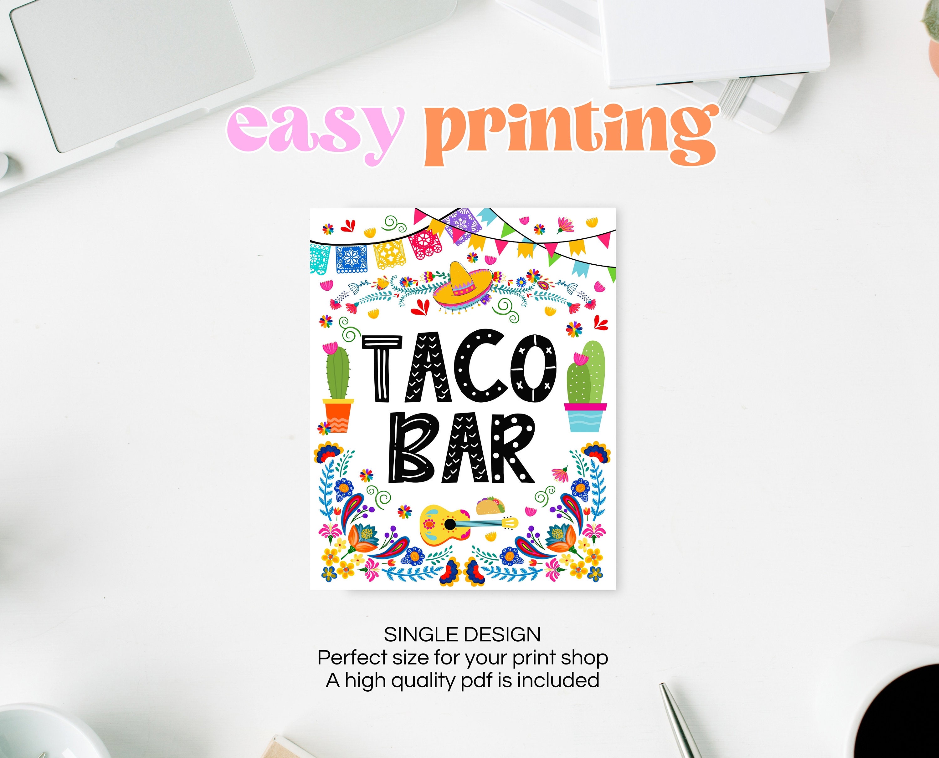 Taco Bar Sign Fiesta Birthday, Mexican Theme Party Signs, Cactus ...