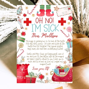 Carta de aviso de recuperação de elfo editável, carta de doença de elfo, notas de elfo, ideias de elfo de Natal, atividades para elfo de Natal, download instantâneo, CEC01