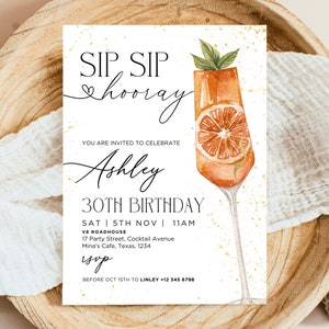 Invito di compleanno modificabile per cocktail, festa di compleanno per adulti, invito stampabile SIP SIP It's My Birthday