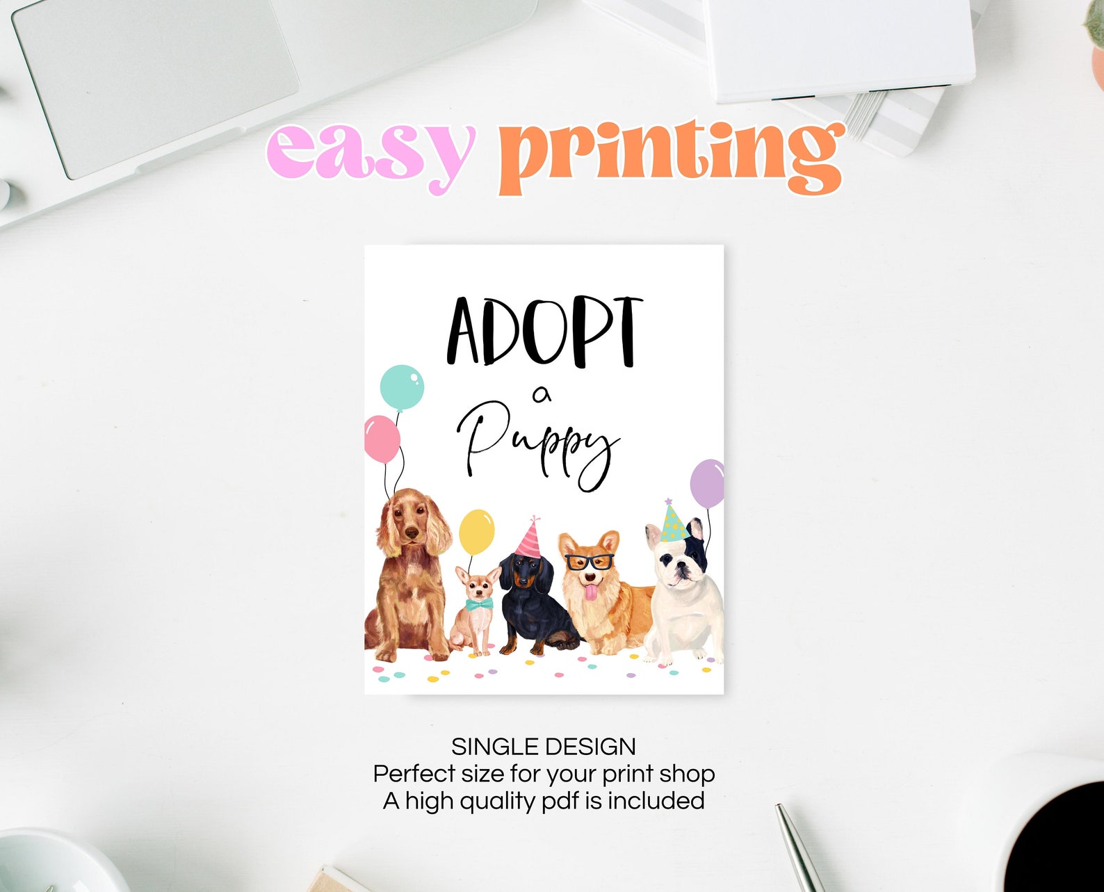Editable Adopt A Puppy Birthday Printable Sign, Adopt A Puppy Birthday ...