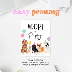 Editable Adopt A Puppy Birthday Printable Sign, Adopt A Puppy Birthday ...