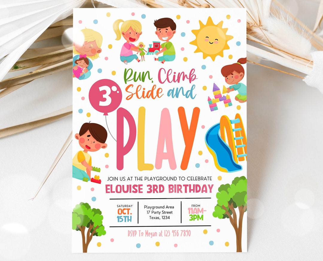 Editable Playground Birthday Invitation, Kids Play Park Birthday Party ...