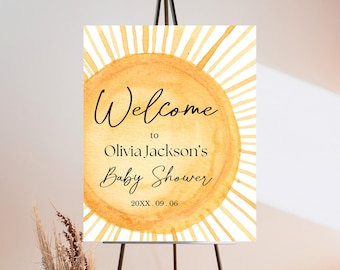 Editable Sunshine Baby Shower Welcome Sign, A Little Ray Of Sunshine Baby Shower Entrance Sign, Gender Neutral Sunshine Baby Shower, BSBS01