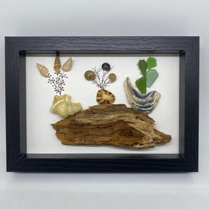 TABLE PEBBLE / Art frame / shells / wood / wild plants