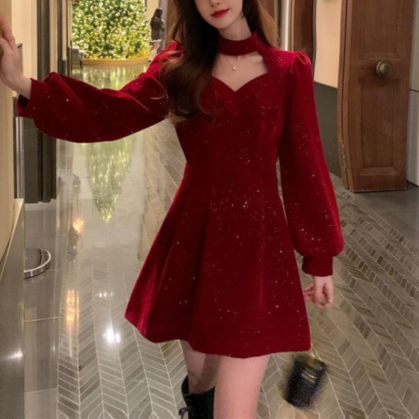 Red Velvet Dress Etsy