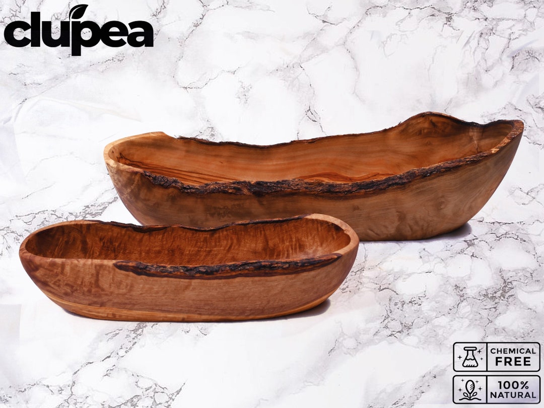 Wooden Bowls Olive Wood, Live Edge Long Bowls, Long Wooden Bowls
