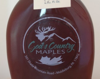 Pure Pennsylvania maple syrup grade A amber in a 12oz glass bottles