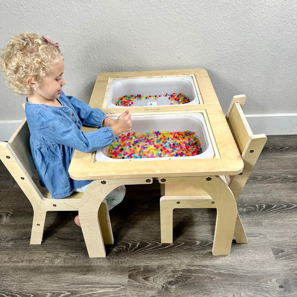 Sensory Table, Activity Table With Roll Paper Holder, Water and Sand Table,  Wooden Play Table 