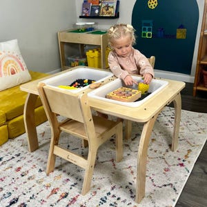 Sensory Table, Wooden Activity Table for Kids, Child Table and  Wood Chair Set, Montessori Classroom Table, Toddler Birthday Gift