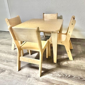 Kids Table and Chairs, Wooden Montessori Classroom Furniture, Toddler Homeschool and Waldorf Daycare Set