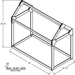May include: Line drawing of a wooden storage rack with dimensions 68-1/2 inches tall, 80 inches wide, and 40-1/2 inches deep. The rack has a simple, open design with a rectangular base and two angled supports on each side.