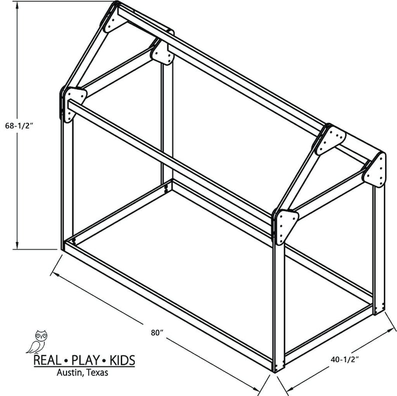 May include: Line drawing of a wooden storage rack with dimensions 68-1/2 inches tall, 80 inches wide, and 40-1/2 inches deep. The rack has a simple, open design with a rectangular base and two angled supports on each side.