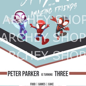 Imprimible Digital Personalizado Spidey y sus increíbles amigos Invitación a la fiesta de cumpleaños
