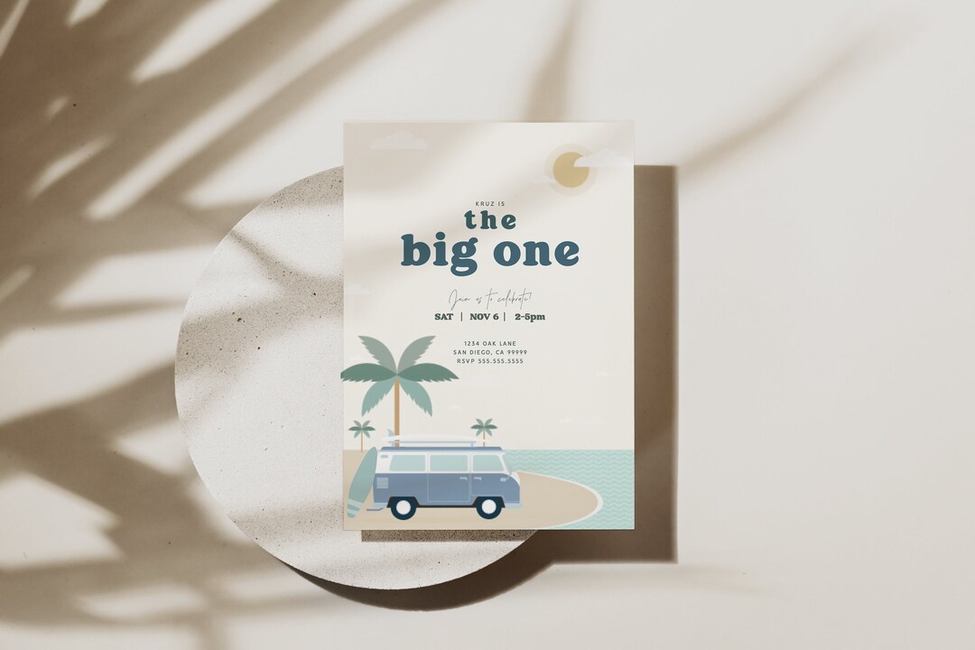 The Big One Birthday Party the Big One Surf Birthday Invitations ...