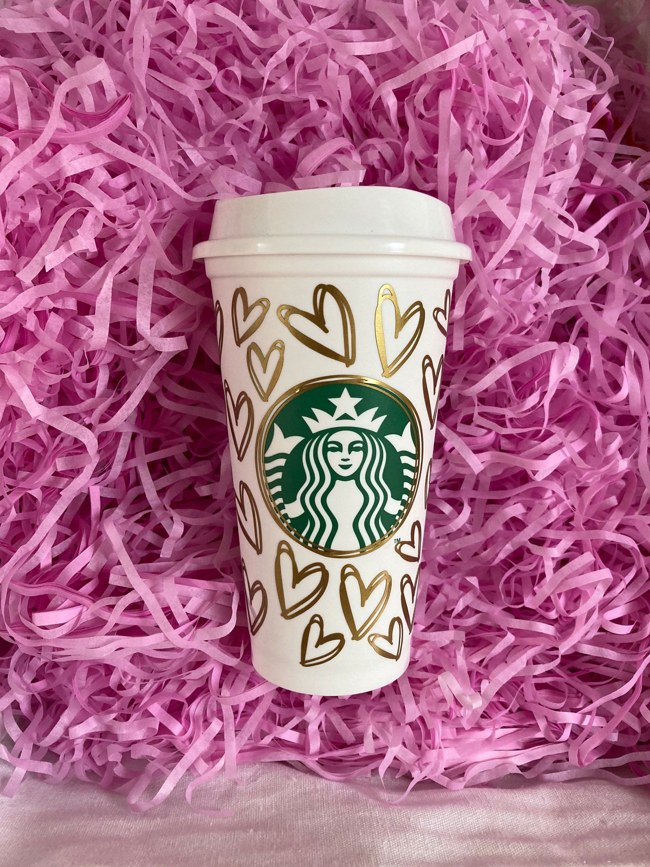 16oz Reusable Starbucks hot cup with hearts – roseandbearofficial