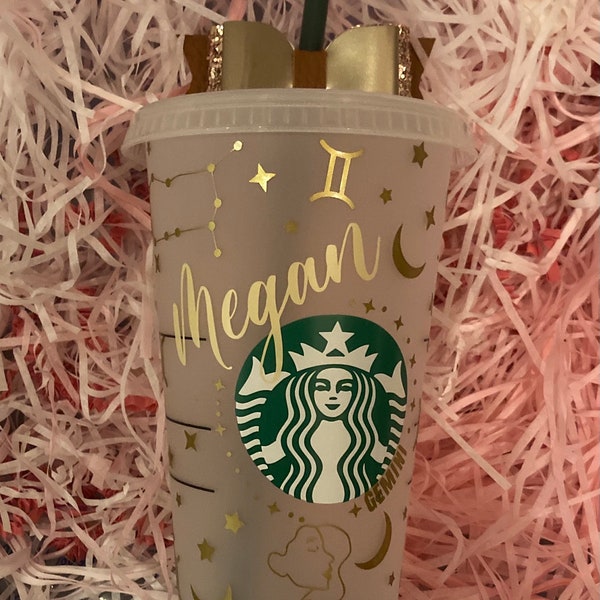 Starbucks personalisierte kalte Tasse, Starbucks wiederverwendbarer Becher mit Namen, Starbucks maßgeschneiderte Tasse mit Design, wiederverwendbarer Becher mit Deckel und Stroh