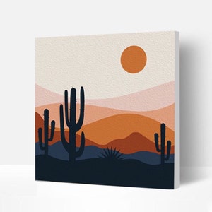 Paint by number kit Adult DIY Desert Western Landscape Paint set 20x20/8x8 Framed Canvas with Beginner Friendly Home Decor Art Therapy Gift