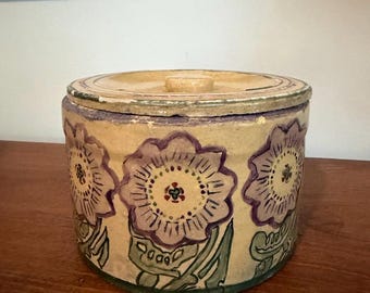 Vintage French Handpainted Floral Lidded Jar Passionfruit or Clematis Flowers