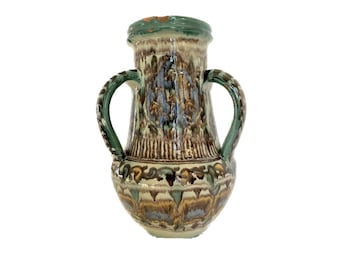 Jarrón de cerámica marroquí - Urna vintage con 3 asas -