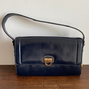 Bolso vintage de piel auténtica tipo sobre, minibolso tipo cartera, bolso de los años 50, bolso vintage, bolso de mujer, bolso vintage, bolso retro MCM, azul marino.