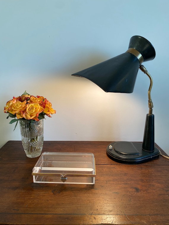 Vintage Jacques Adnet Leather Table Lamp: Mid-century Retro Design